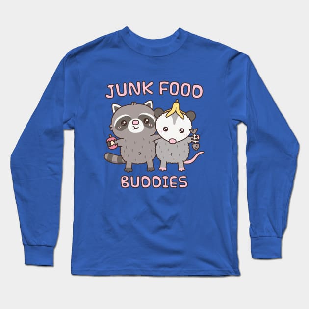 Cute Raccoon And Opossum Junk Food Buddies Funny Long Sleeve T-Shirt by rustydoodle